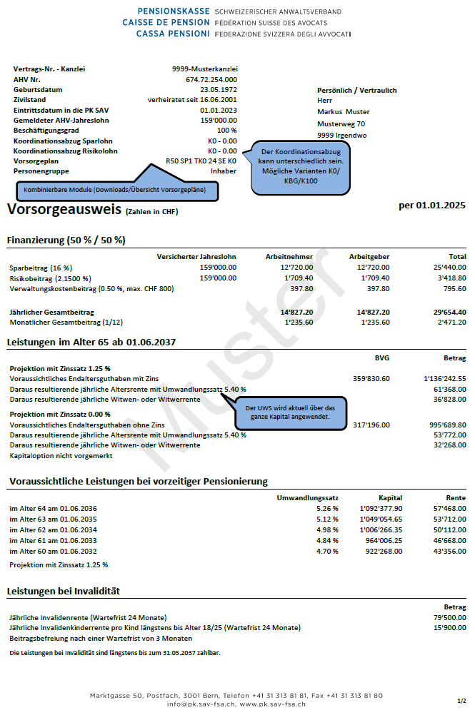 Muster Vorsorgeausweis