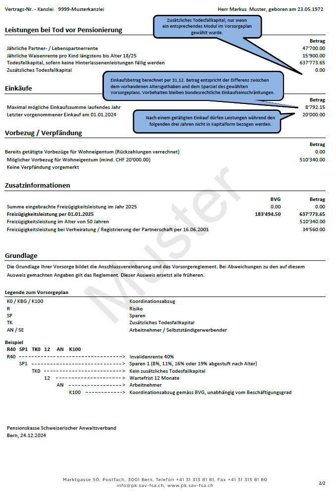 Muster Vorsorgeausweis